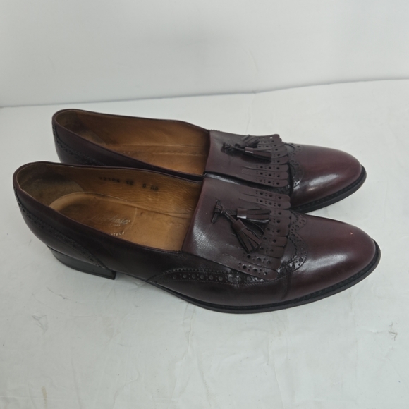 Lucchese Brogue Tassel loafers Burgundy Handcraffted Size 12 Made In Italy - Picture 1 of 13